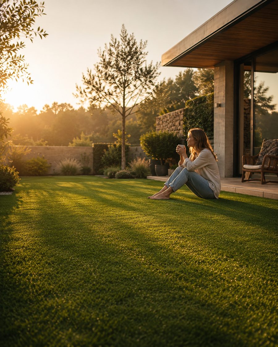 A homeowner enjoying the garden lawn
